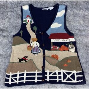Capacity Women's M Sweater Knit‎ Vest Fall Pumpkin Farm Market Embroidered Vtg.